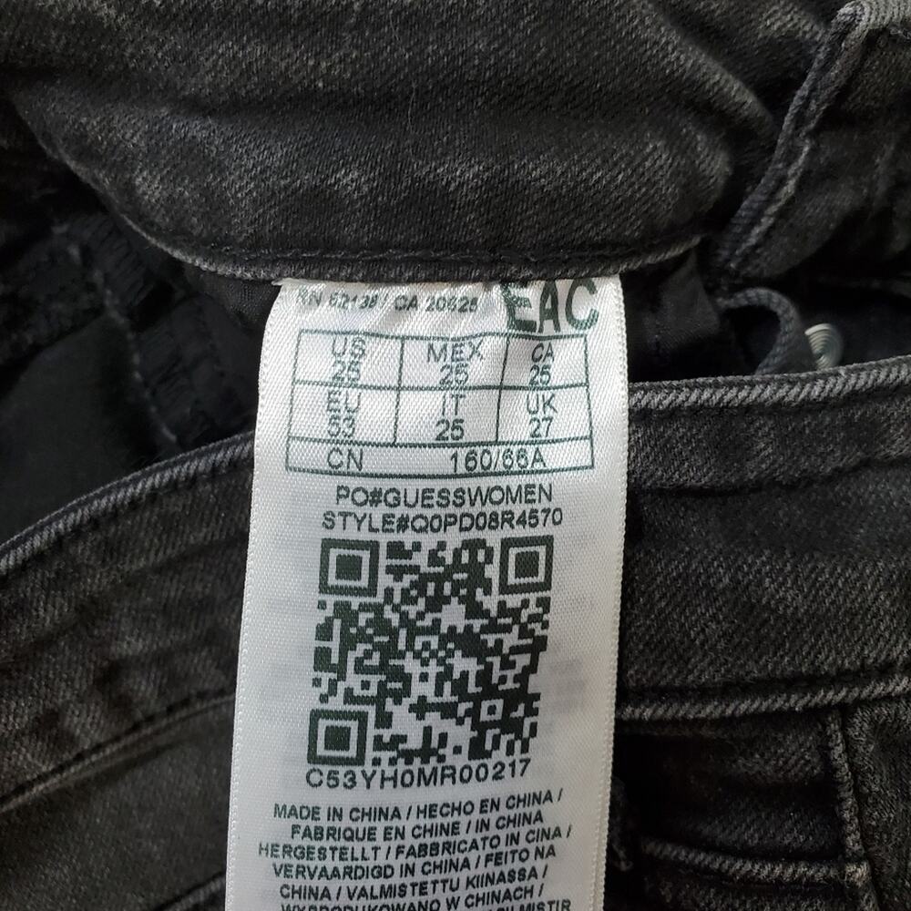 Guess | High Waist Distressed Button Up Shorts with Rhinestone Logo on Back - Picture 7 of 9